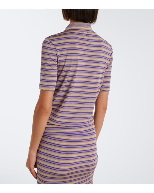 Rabanne Purple Cutout Gathered Striped Crepe Top