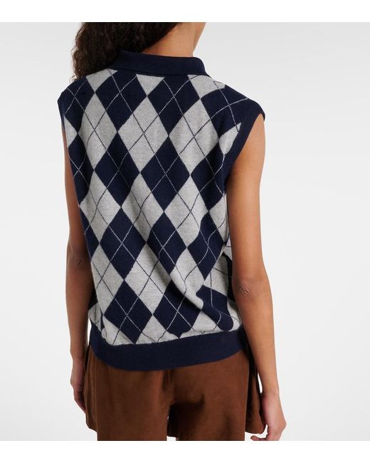 Lisa Yang Blue Riana Argyle Cashmere Sweater Vest