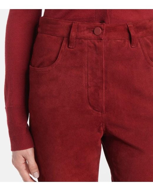 Joseph Red High-Rise Suede Slim Pants
