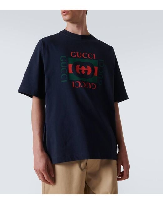 Gucci Blue Logo Cotton Jersey T-shirt for men