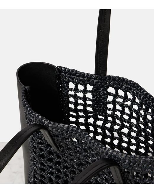 Khaite Black Zoe Small Leather-Trimmed Raffia Tote Bag