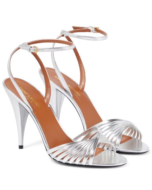 Saint Laurent White Tina 100 Leather Sandals