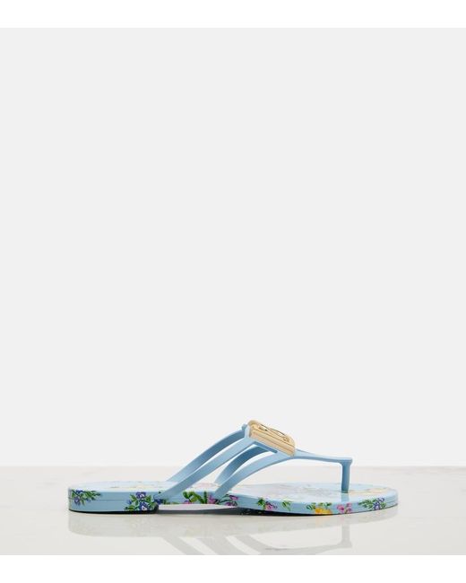 Dolce & Gabbana Blue Floral Thong Sandals