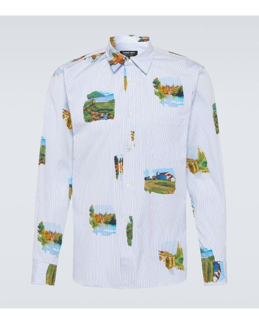 Comme des Garçons Blue Pinstripe Printed Cotton Oxford Shirt for men