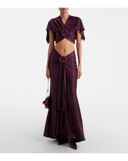 Rabanne Purple Gathered Satin Maxi Skirt