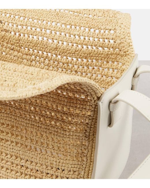 Loewe White Hammock Compact Raffia Shoulder Bag