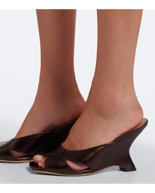 Malone Souliers Brown Lourdes Metallic Leather Wedge Mules