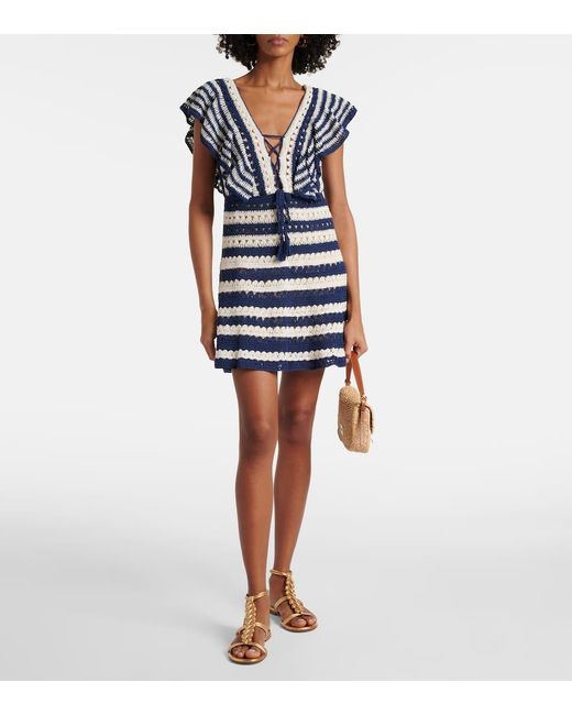 Anna Kosturova Blue Farrah Crochet Cotton Minidress