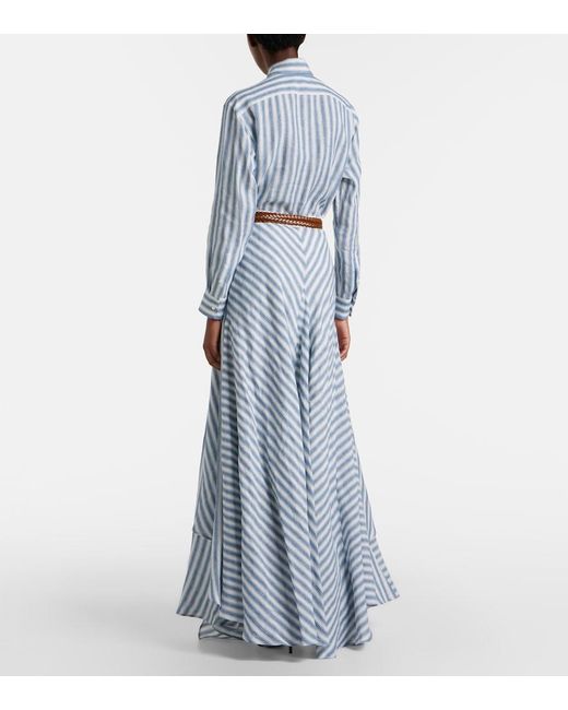 Ralph Lauren Blue Shamus Striped Linen Maxi Skirt