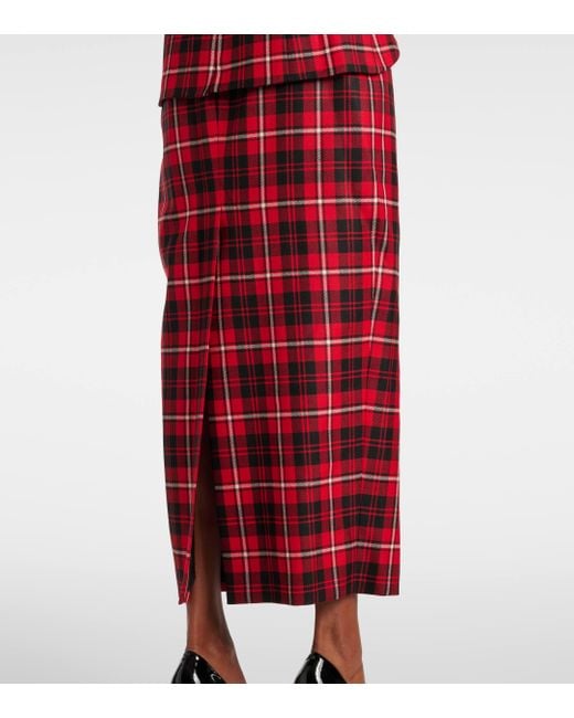 Alessandra Rich Red Tartan Wool Midi Dress