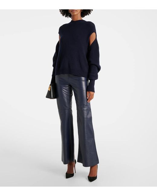Victoria Beckham Blue High-Rise-Schlaghose Aus Leder