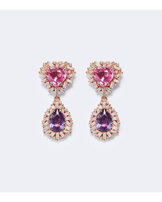 Suzanne Kalan Pink Doublet 18Kt Rose Drop Earrings With Sapphires And Diamonds