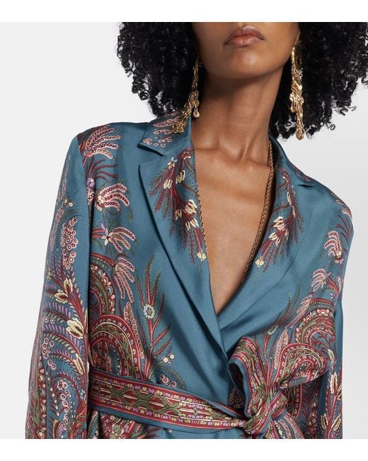 Etro Blue Bedruckter Blazer Aus Seide