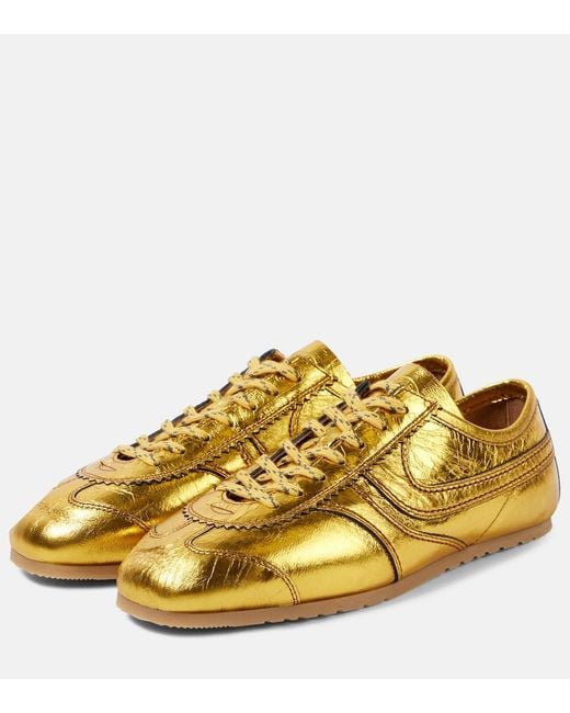Dries Van Noten Yellow Metallic Leather Sneakers
