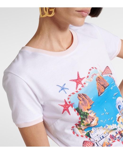 Dolce & Gabbana White Capri Printed Cotton Jersey T-Shirt