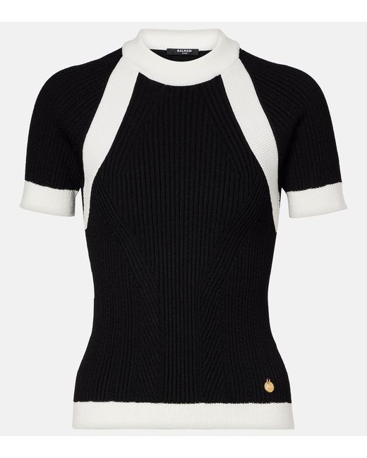 Balmain Black Ribbed-Knit Top