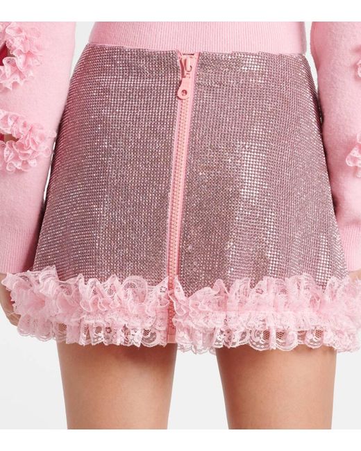 Self-Portrait Pink X Chistopher Kane Minirock Mit Kristallen