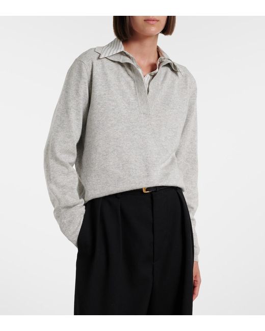 Jardin Des Orangers Gray Cotton And Cashmere Polo Sweater