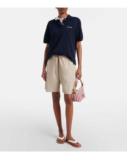 Miu Miu Red Striped Leather-Trimmed Top-Handle Bag