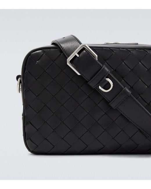Bottega Veneta Black Intrecciato Small Leather Crossbody Bag for men