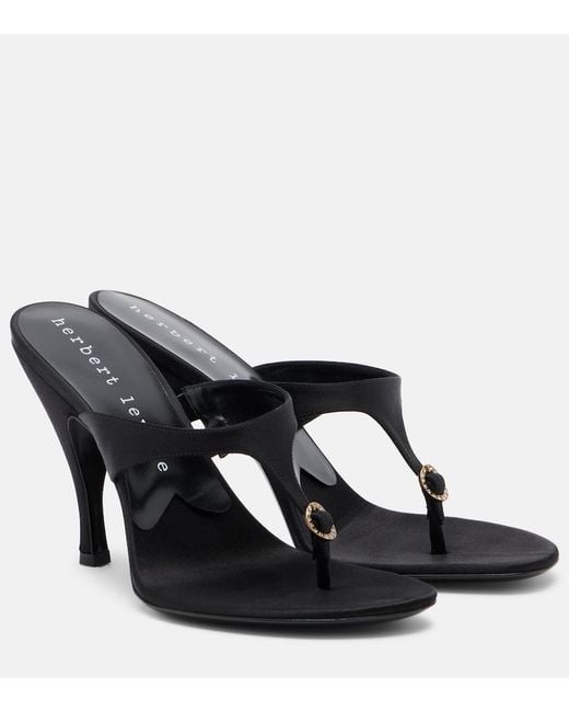 Herbert Levine Black Kiss And Tell Satin Thong Sandals