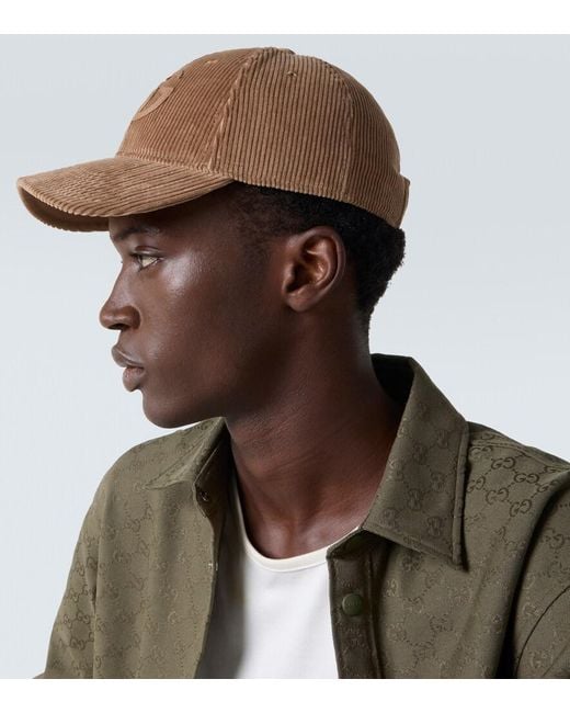 Gucci Brown Double G Cotton Corduroy Baseball Cap for men