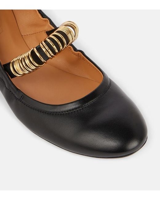 Tod's Black Embellished Leather Mary Jane Flats