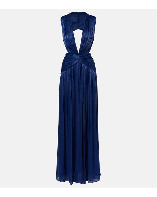 Costarellos Blue Silia Ruched Georgette Gown