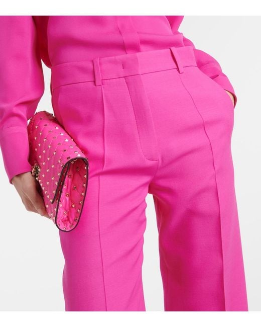 Valentino Pink Crepe Couture Wool Wide-Leg Pants
