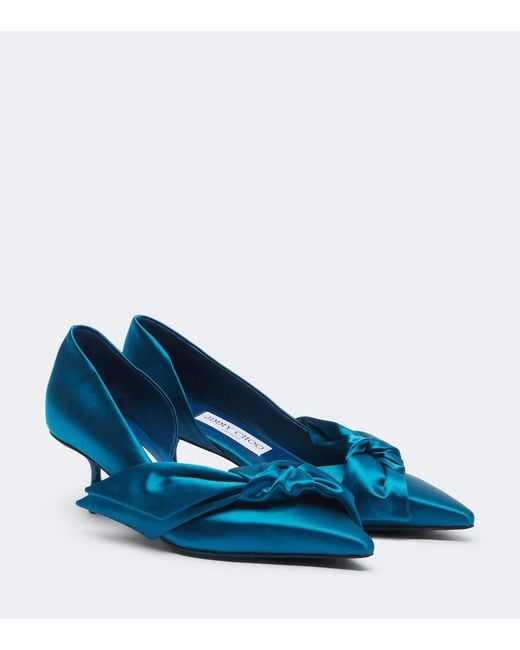 Jimmy Choo Blue Issy Bow-Detail Satin Pumps