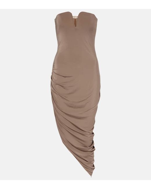 Nensi Dojaka Women's Brown Asymmetric Draped Cocktail Dress