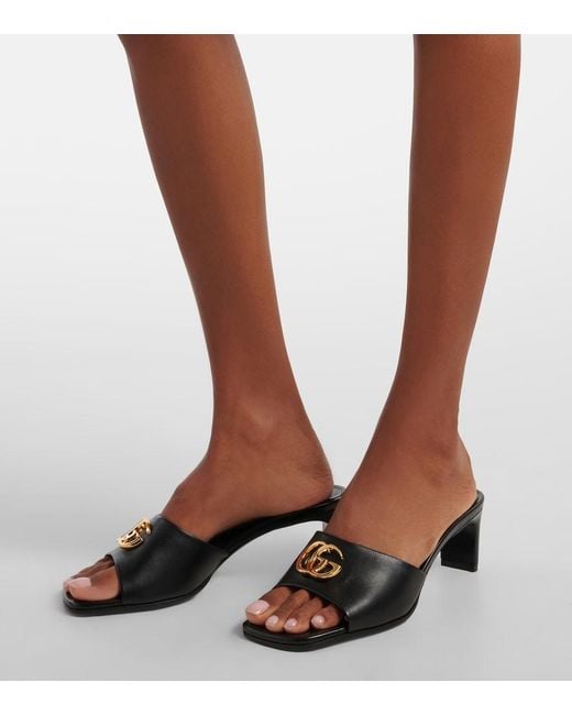 Gucci Black Double G Leather Mules