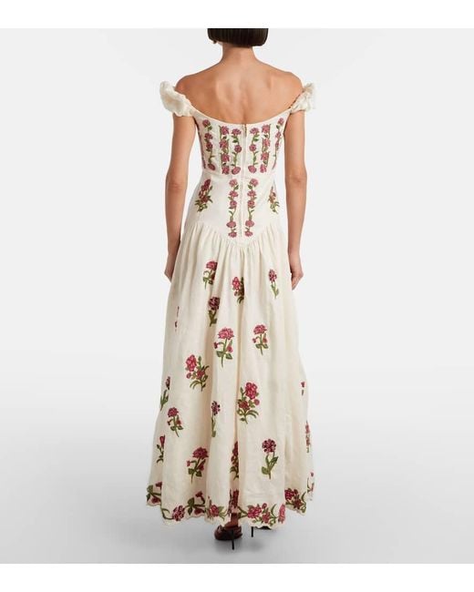 Agua Bendita Natural Siembra Embroidered Linen Maxi Dress