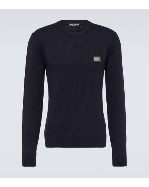 Dolce & Gabbana Blue Logo Wool And Cashmere Sweater for men