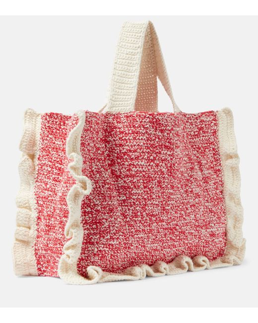 Ganni Red Crochet Tote Bag