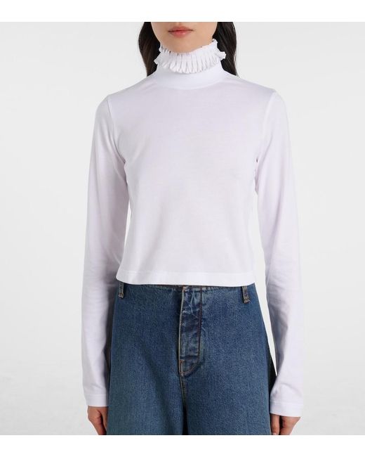Alaïa White Cropped Turtleneck Cotton Jersey Top