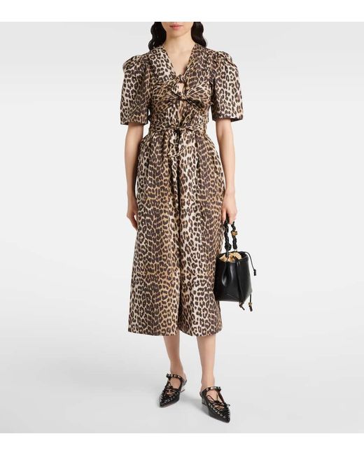 Ganni Brown Dress With Animal Print