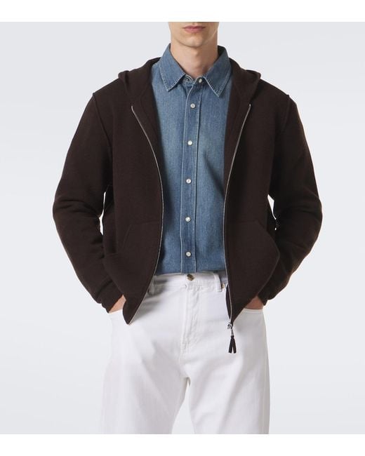 Allude Black Knitted Wool And Cashmere Zip-Up Hoodie for men