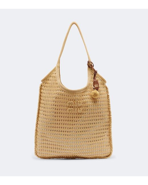 Miu Miu Natural Ivy Crochet Raffia-Effect Shopper