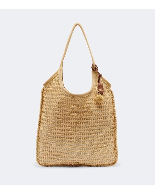 Miu Miu Natural Ivy Crochet Raffia Tote Bag