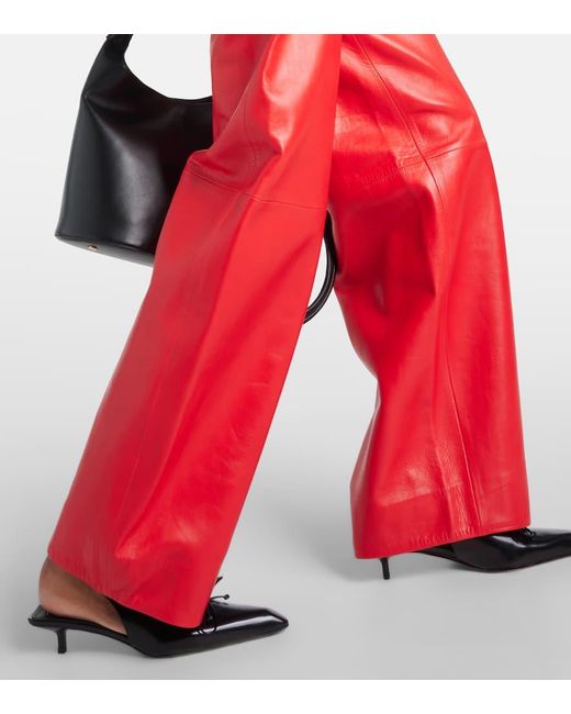 Jacquemus Red Le Pantalon Ovalo Cuir Leather Wide-leg Pants
