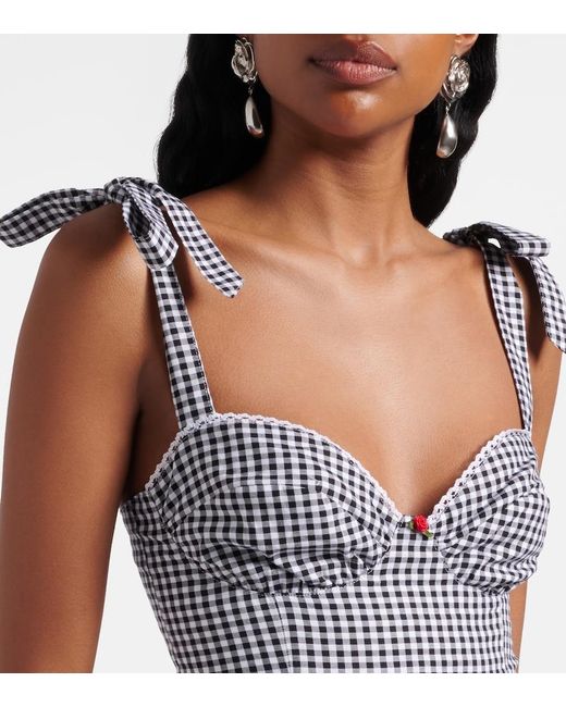 Bananhot Blue Alba Gingham Cotton Poplin Crop Top