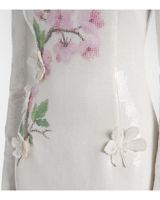 Vestido De Fiesta De Jersey Con Lentejuelas Oscar de la Renta de color White