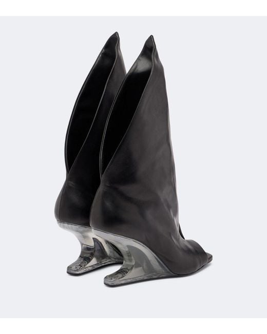 Rick Owens Black Cantilever Leather Mid-Calf Boots
