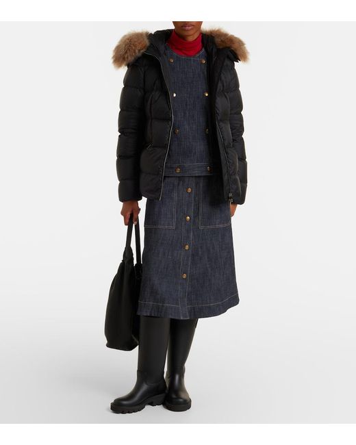 Moncler Black Boed Shearling-Trimmed Down Jacket