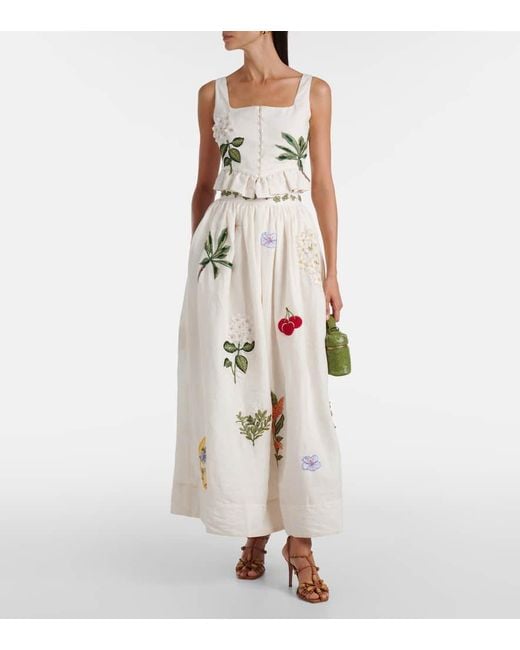 Agua Bendita White Eslabon Wild Applique Linen Crop Top