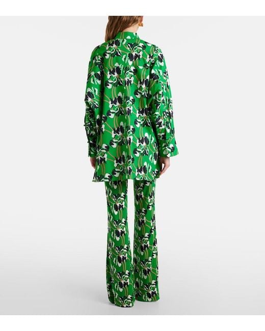 Diane von Furstenberg Green Caleb Printed Cotton Blouse