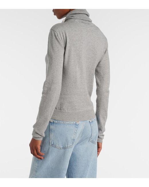 Area Gray Embellished Cotton And Cashmere Turtleneck Sweater