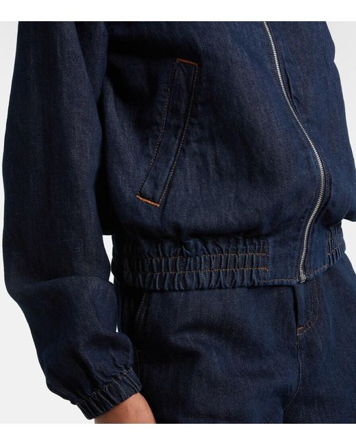 7 For All Mankind Blue Denim Bomber Jacket