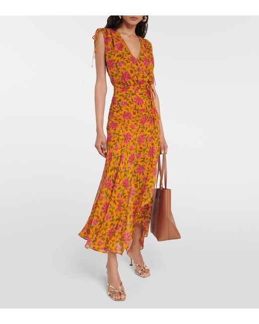 Veronica Beard Orange Dovima Silk Midi Dress